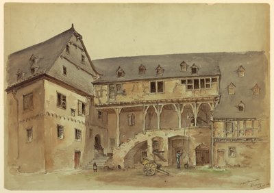 Zeichnung, Hof eines mittelalterlichen Herrenhauses, ca. 1889 von Arnold William Brunner