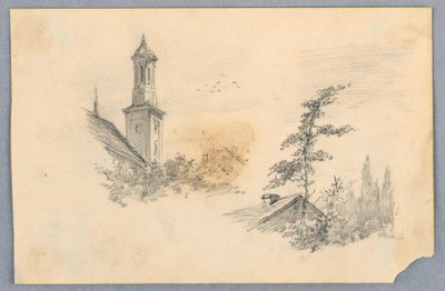 Skizze von Kirchturm und Dach von Arnold William Brunner