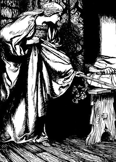 Morgan le Fay stiehlt Arthurs Schwert von Arthur (after) Rackham