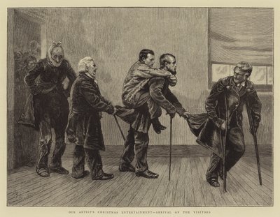 Weihnachtsunterhaltung unseres Künstlers, Ankunft der Besucher von Arthur Boyd Houghton