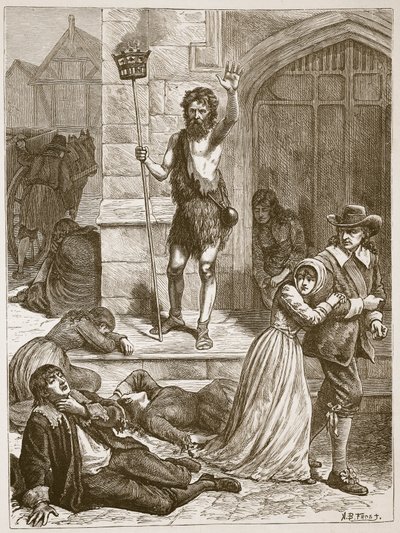 Der Wahnsinnige verkündet das Schicksal Londons während der Großen Pest, Illustration aus 