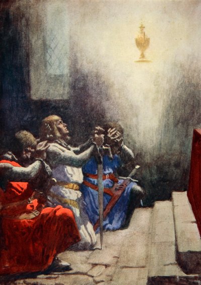 Galahad allein konnte die vollkommene Schönheit des Heiligen Grals sehen, ca. 1925 von Arthur C. (after) Michael