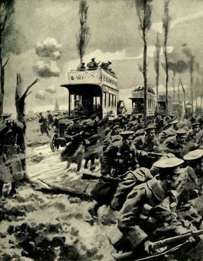 Londoner Busse zum Truppentransport an die Front, Erster Weltkrieg, 1914-1918 von Arthur C. Michael