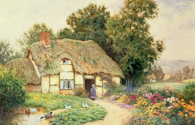 Ein Cottage an einem Ententeich von Arthur Claude Strachan