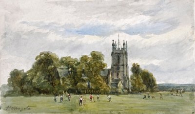 Cricket auf der Stray, vor der Christ Church, High Harrogate von Arthur J. Stark
