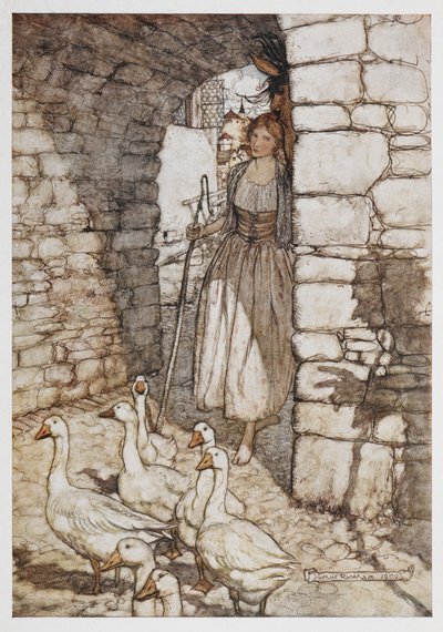 Ein Mädchen mit Gänsen. von Arthur Rackham