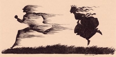 Es war, als ob der Wind vorbeigepfiffen hätte. Illustration von Arthur Rackham aus Grimms Märchen Sechse kommen durch die ganze Welt. von Arthur Rackham