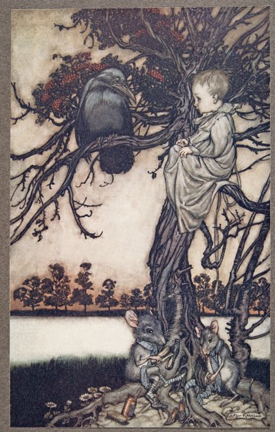 Er legte seinen seltsamen Fall Solomon Caw vor (aus Peter Pan in Kensington Gardens von J. M. Barrie) von Arthur Rackham