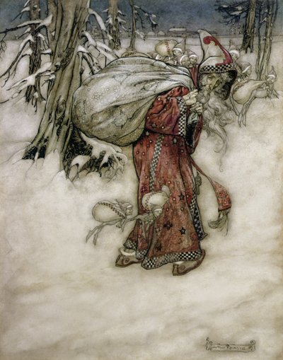 Weihnachtsmann, Illustration aus Arthur Rackhams Bilderbuch, 1907, veröffentlicht 1913 von Arthur Rackham
