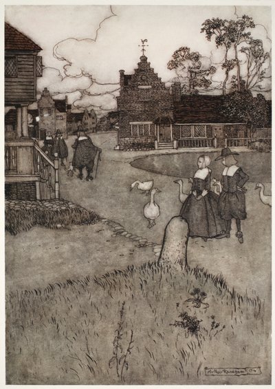 Einige der Häuser der ursprünglichen Siedler (aus Rip Van Winkle von Washington Irving) von Arthur Rackham