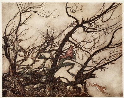 Die Indianer betrachteten sie als die Wohnstätte von Geistern., aus Rip Van Winkle von Washington Irving, veröffentlicht 1910 von Arthur Rackham