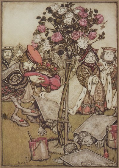 Die Königin wandte sich wütend von ihm ab und sagte zum Buben: "Dreh sie um", aus Alice im Wunderland, von Lewis Carroll, veröffentlicht 1907 (Farblithografie) von Arthur Rackham