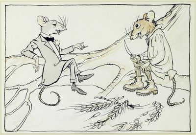 Die Stadtmaus und die Landmaus, Illustration aus Äsops Fabeln, veröffentlicht 1912 von Arthur Rackham