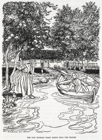 Die alte Frau ging direkt ins Wasser. Illustration für 