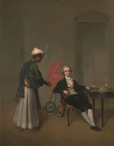 Porträt eines Gentlemans, möglicherweise William Hickey, und eines indischen Dieners von Arthur William Devis