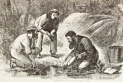 Australien (1880). Das Leben der Goldgräber in Botany Bay (gegründet 1788). (Stich) von Artist Unknown