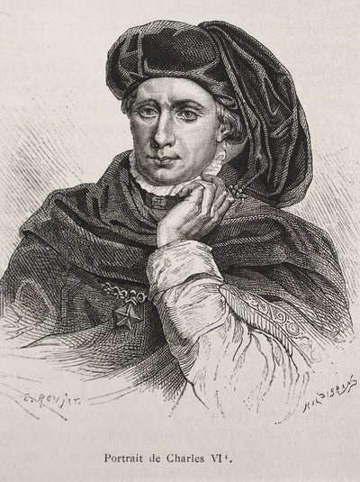 Karl VI. von Frankreich, genannt „der Wohlgeliebte“ (1368-1422). König von Frankreich (1380-1422), Valois-Dynastie. (Stich) von Artist Unknown