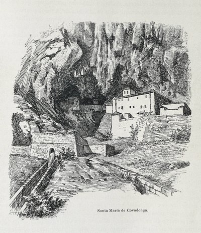 Covadonga. Einsiedelei von Santa Maria. Gravur. SPANIEN. ARAGON. Zaragoza. Allgemeine Militärakademie von Artist Unknown
