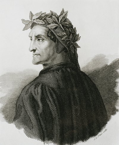 DANTE ALIGHIERI (1265-1321). Italienischer Dichter.; Raphael (1483-1520). Reproduktion eines Freskos von Raphael. Gravur. von Artist Unknown