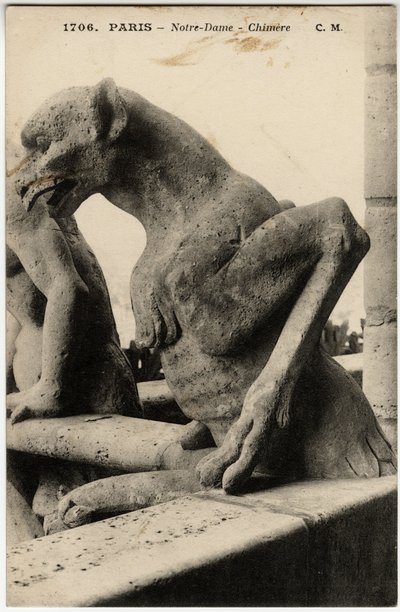 Wasserspeier oder Chimäre der Kathedrale Notre Dame de Paris - Postkarte, Selva-Sammlung von Artist Unknown