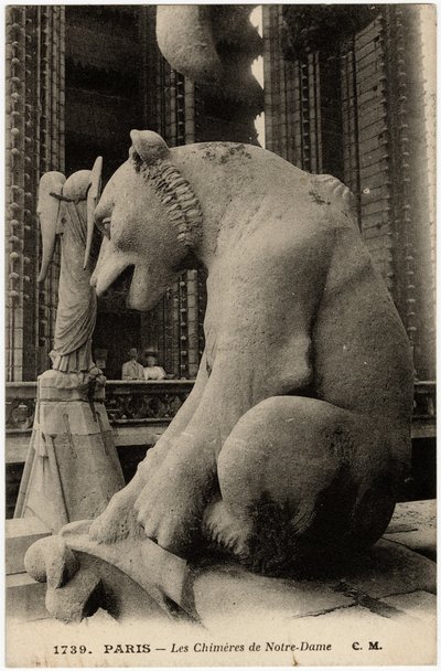 Wasserspeier oder Chimäre der Kathedrale Notre Dame de Paris, erbaut zwischen 1163 und dem 14. Jahrhundert - Postkarte, Sammlung Selva von Artist Unknown