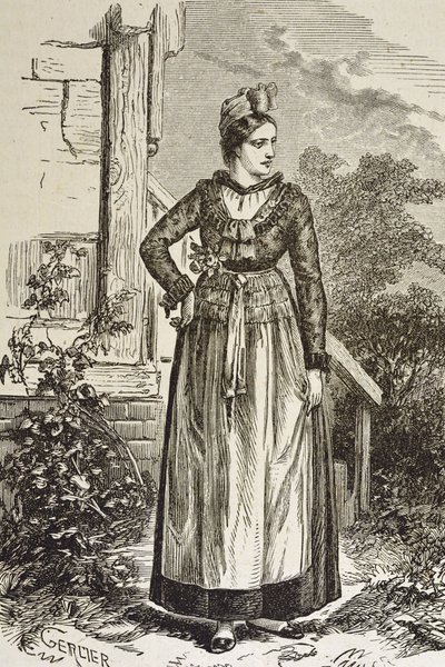 Deutschland (19. Jh.). Gesellschaft (1879). Elsass. Frauen in der Region. Derzeit wurde Elsass vom Deutschen Reichstag gehalten (1871-1918). Gravur. Private Sammlung von Artist Unknown