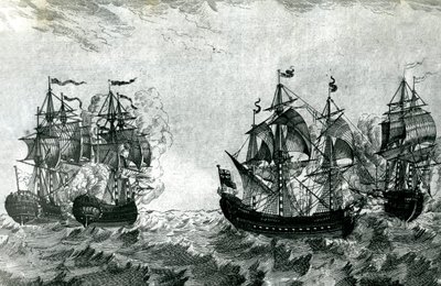 Le Maure nähert sich dem Rubin: Der Achilles kämpft gegen die Royal Oak (Gravur) von Artist Unknown