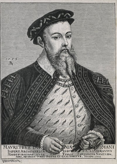 Moritz von Sachsen (1521-1553). Herzog (1541-47) und später Kurfürst (1547-53) von Sachsen. Protestant seit 1539. Porträt nach einem Gemälde von Lucas Cranach. (Stich) von Artist Unknown