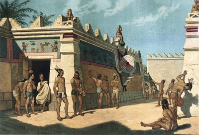 Maya-Zivilisation, mesoamerikanisches Ballspiel, Lithografie von Artist Unknown