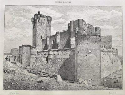 Medina del Campo. Die Burg Mota. Gravur. SPANIEN. ARAGON. Zaragoza. Allgemeine Militärakademie von Artist Unknown