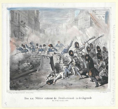 Das k. k. Militär stürmt die Sternbarrikade in der Jägerzeile am 28. Oktober 1848 von Artist Unknown
