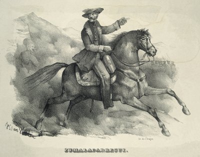 Tomas Zumalacarregui (1788-1835). Karlistischer General. Spanien. Erster Karlistenkrieg. Zumalacarregui reitet auf einem Pferd. (Stich) von Artist Unknown