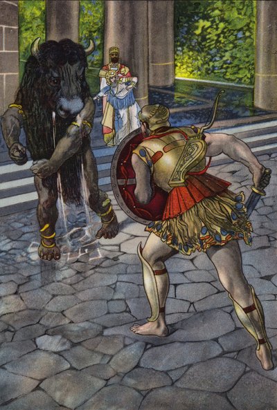 Herakles konfrontiert den Minotaurus von Artus Scheiner