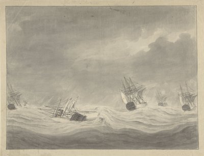 Der Untergang des Schiffes De Unie unter Kapitän Graf von Welderen in der Nordsee, 19. Oktober 1782 von Ary van Wanum