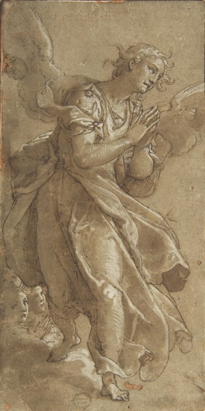 Ein stehender Engel und zwei Cherubim, ca. 1566 von Ascribed to Federico Zuccaro.