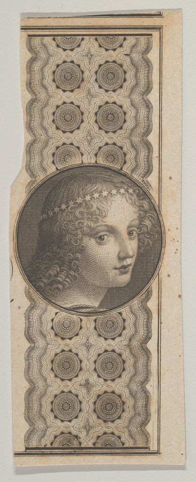 Banknotenmotiv mit einem Mädchenkopf nach Leonardo da Vinci, ca. 1824-37 von Asher Brown Durand.