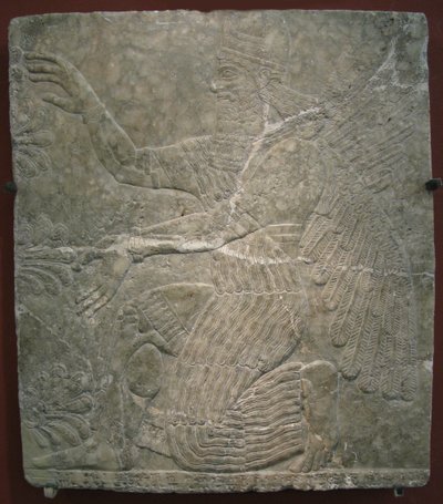 Geflügelte Gottheit am heiligen Baum. Relief aus dem Palast von Ashurnasirpal II. in Kalhu, Nimrud von Assyrian