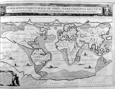 Geografische Karte der Welt nach der Sintflut, 1675 von Athanasius Kircher