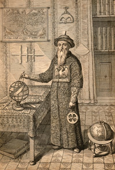 Jesuit Johann Adam Schall von Bell (1591-1666), Vorgänger von Ferdinand Verbiest, Astronom am Hof der Ming-Dynastie in Nanjing, im Mandarin-Kostüm von Athanasius Kircher