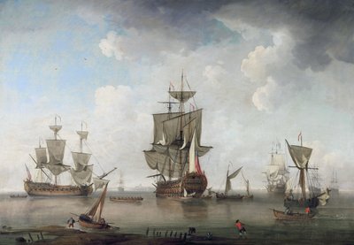 Kriegsschiffe im Hafen von attributed to Charles Brooking
