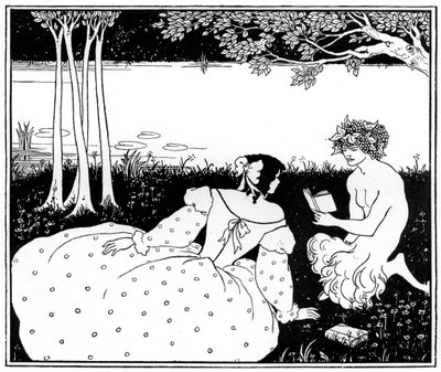 Pan liest einer Frau an einem Bach vor, 1898 von Aubrey Beardsley