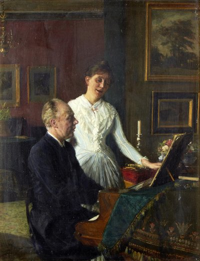 Schauspieler Peter Jerndorff und seine Frau Amalie am Klavier von August Jerndorff