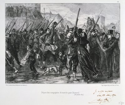 Französische Soldaten auf dem Weg nach Buzenval, Belagerung von Paris, Deutsch-Französischer Krieg, 18. Januar 1871 von Auguste Bry