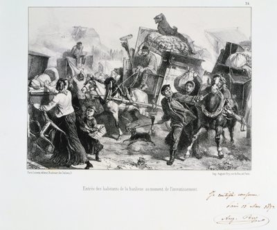 Bewohner der Vororte kommen vor der Belagerung durch die Preußen in Paris an, 1870 von Auguste Bry