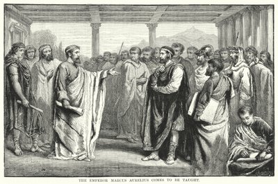Der Kaiser Marcus Aurelius kommt, um unterrichtet zu werden (Gravur) von Auguste Francois (after) Laby