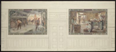 Skizze für den Hochzeitssaal des Rathauses von Montreuil-sous-Bois: Bodennutzung und Bodenproduktion von Auguste Francois Gorguet