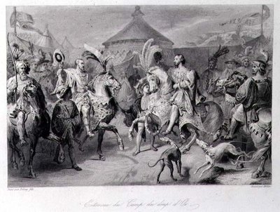 Das Treffen auf dem Feld des Goldenen Tuchs, 24. Juni 1520, graviert von Millin von Auguste Hyacinthe (after) Debay