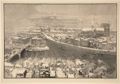 Paris unter Schnee, gesehen vom Gipfel von St. Gervais von Auguste Lepere