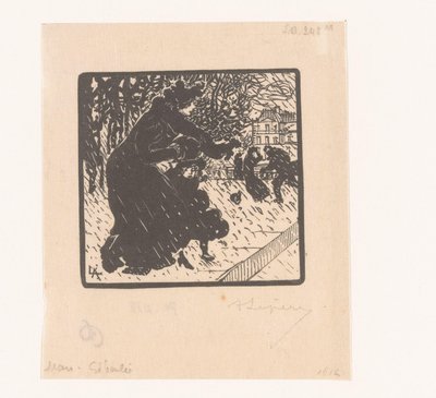 Vrouw en kind in een regenbui von Auguste Lepère (signed by artist)