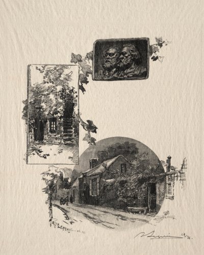 Eingang zum Atelier Rousseau und das Haus von Millet von Auguste Louis Lepère